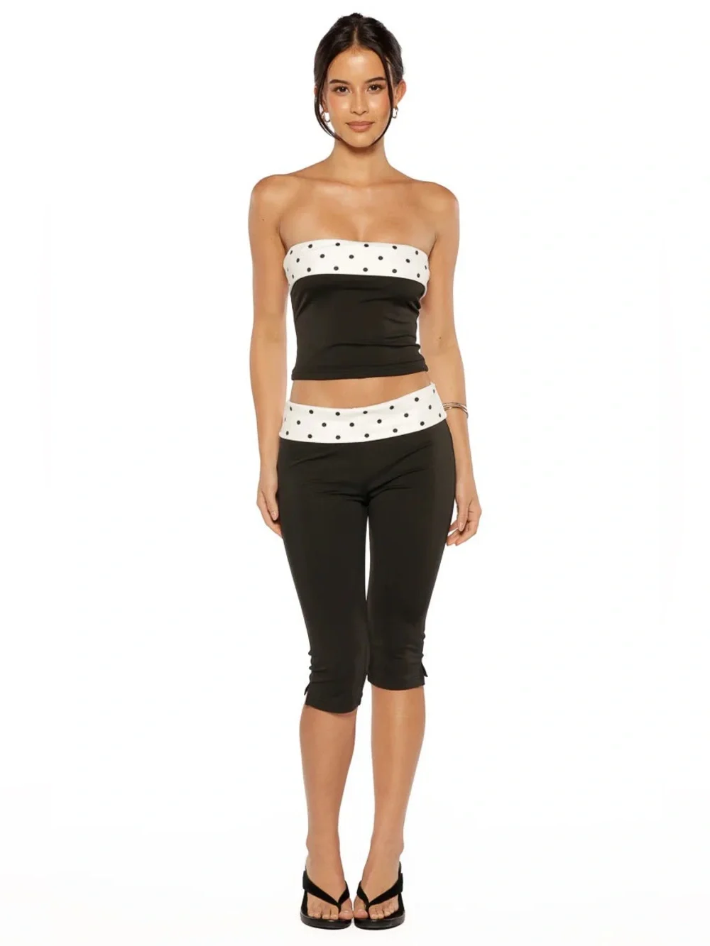 Beginning Boutique Reece Black Polka Dot Strapless Top